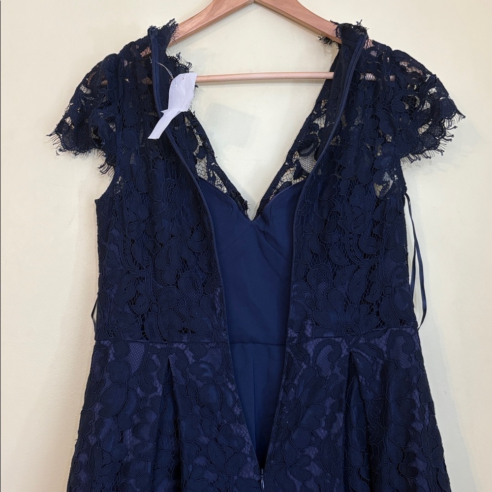 Eliza J Macy’s NWT Navy Eyelash Lace Fit & Flare Cocktail Evening Party Dress 8 - Picture 9 of 13